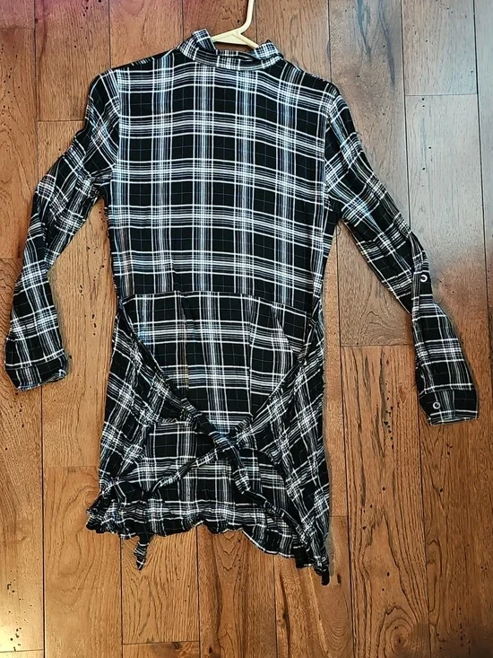 As U Wish Black and White Plaid Half Button-Down Dress - Picture 6 of 7